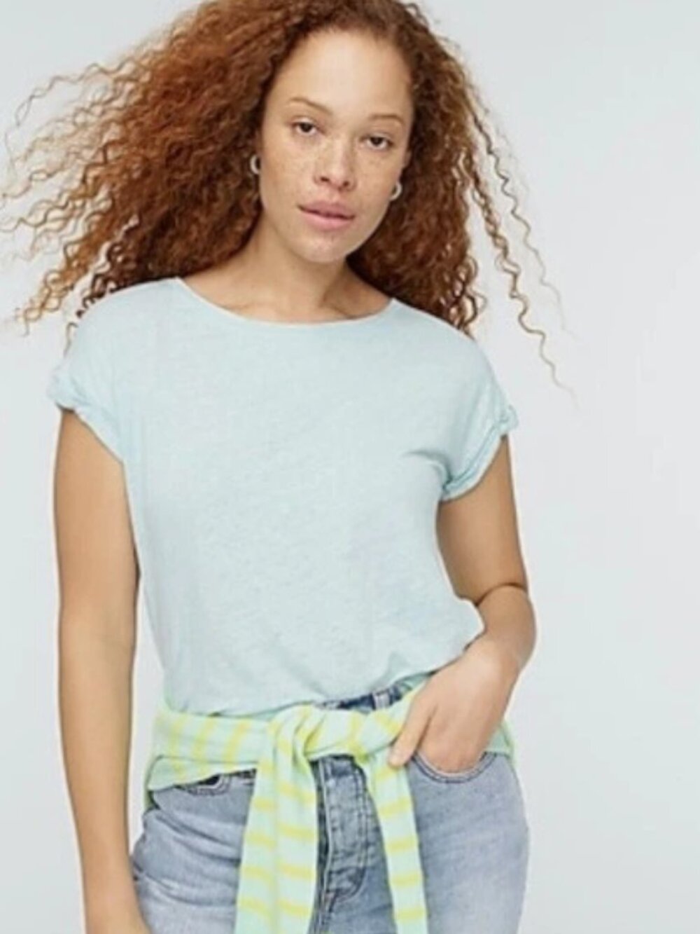 NWT J.Crew Linen Rolled-Cuff T-shirt, Item L4596, 100% linen,  WHITE, Size L